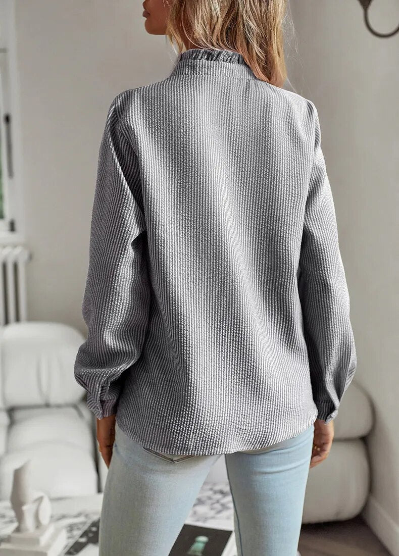 Agnete™ Elegant Blouse – Women’s Striped Long Sleeve Top, Flattering Fit, Soft Breathable Fabric, Chic Office to Evening Wear Essential