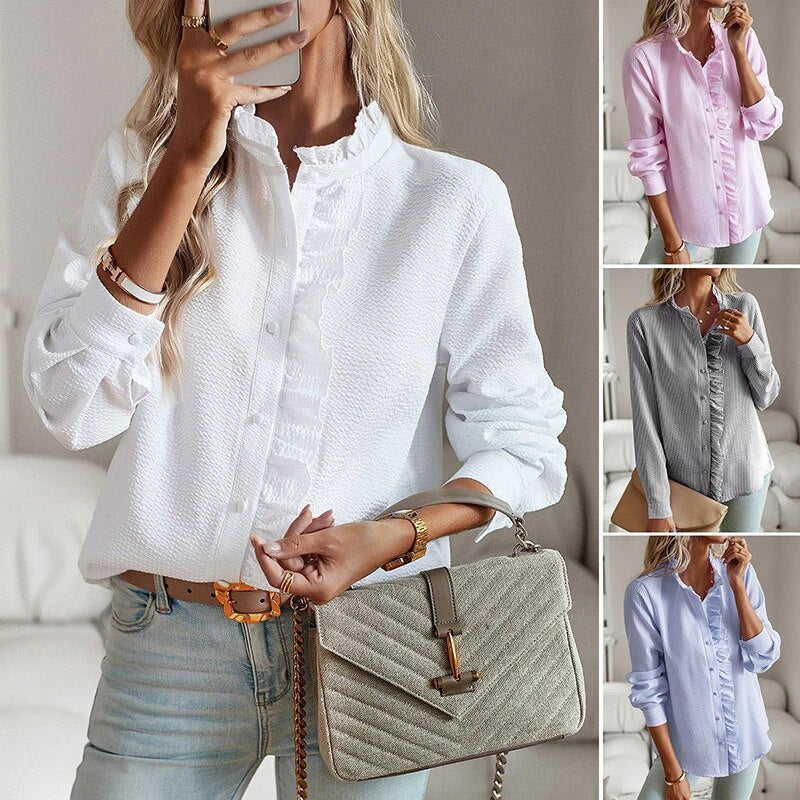 Agnete™ Elegant Blouse – Women’s Striped Long Sleeve Top, Flattering Fit, Soft Breathable Fabric, Chic Office to Evening Wear Essential